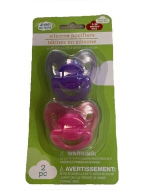 Angel of Mine NEW Silicone Pacifiers, 2-ct Pink and Purple, 0-36 mos, BPA Free